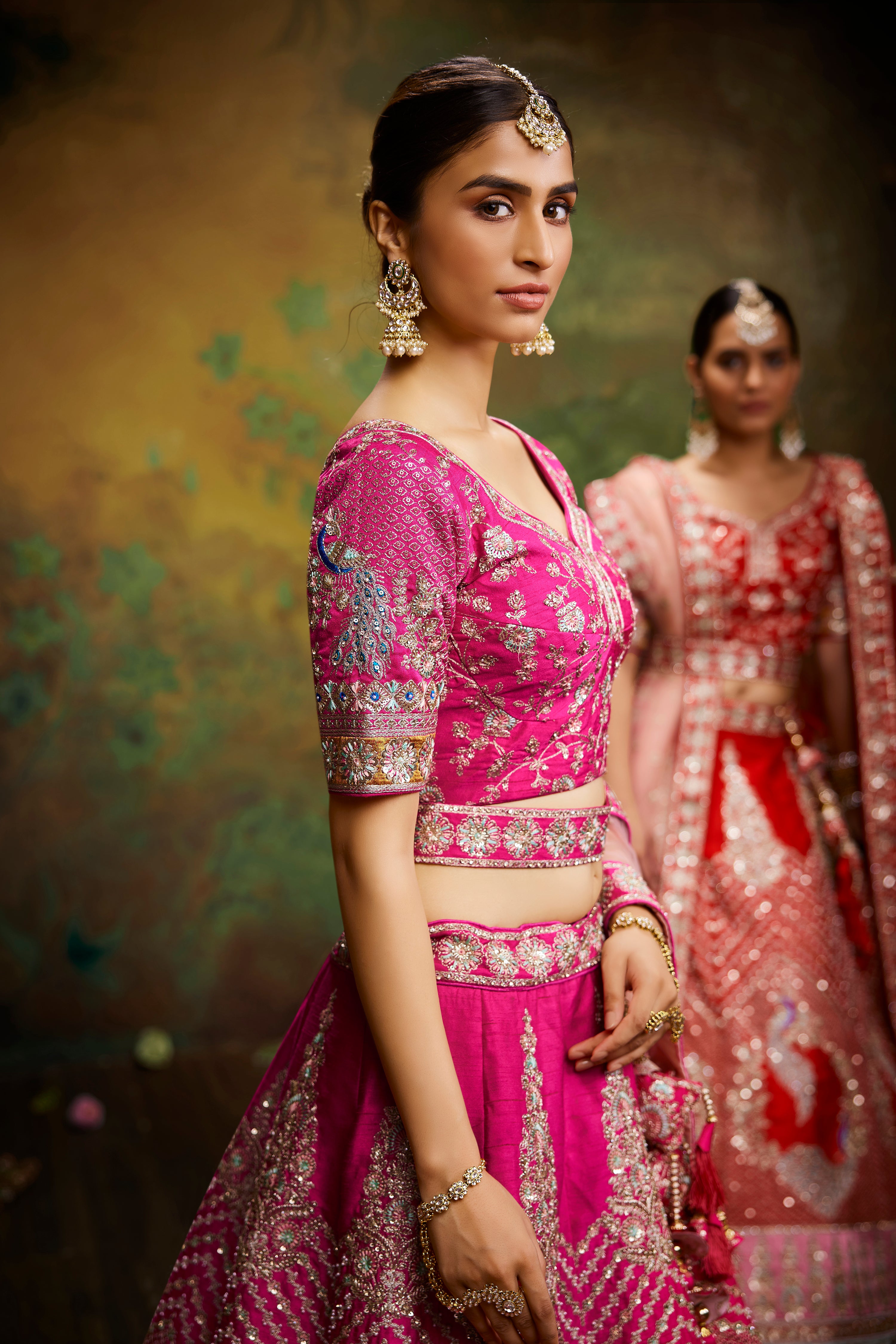 Women 's Pink Pure Silk Moti & Zarkan heavy embroidery Ready to Wear Lehenga choli & Dupatta - Royal Dwells