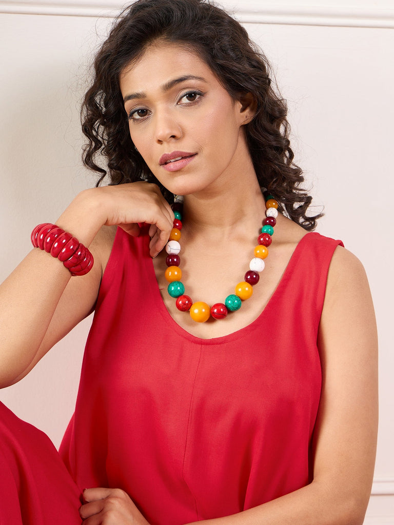 Women's Red Round Sleeveless Jumpsuit