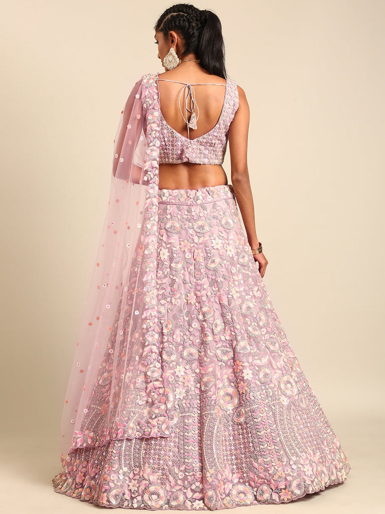 Women 's Mauve Net Multi Sequins with heavy Zarkan embroidery Ready to Wear Lehenga choli & Dupatta