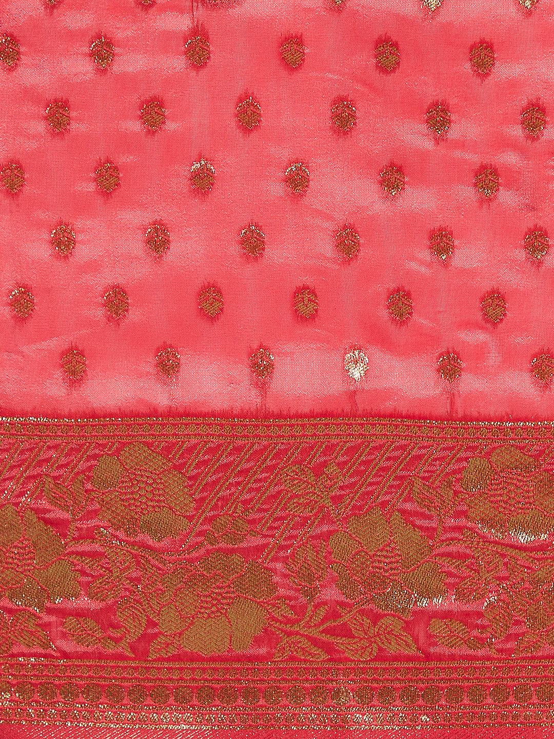 Women's Coral & Gold Cotton Silk Paisley Zari With Beautiful Ethnic Motifs Banarasi Saree - Royal Dwells