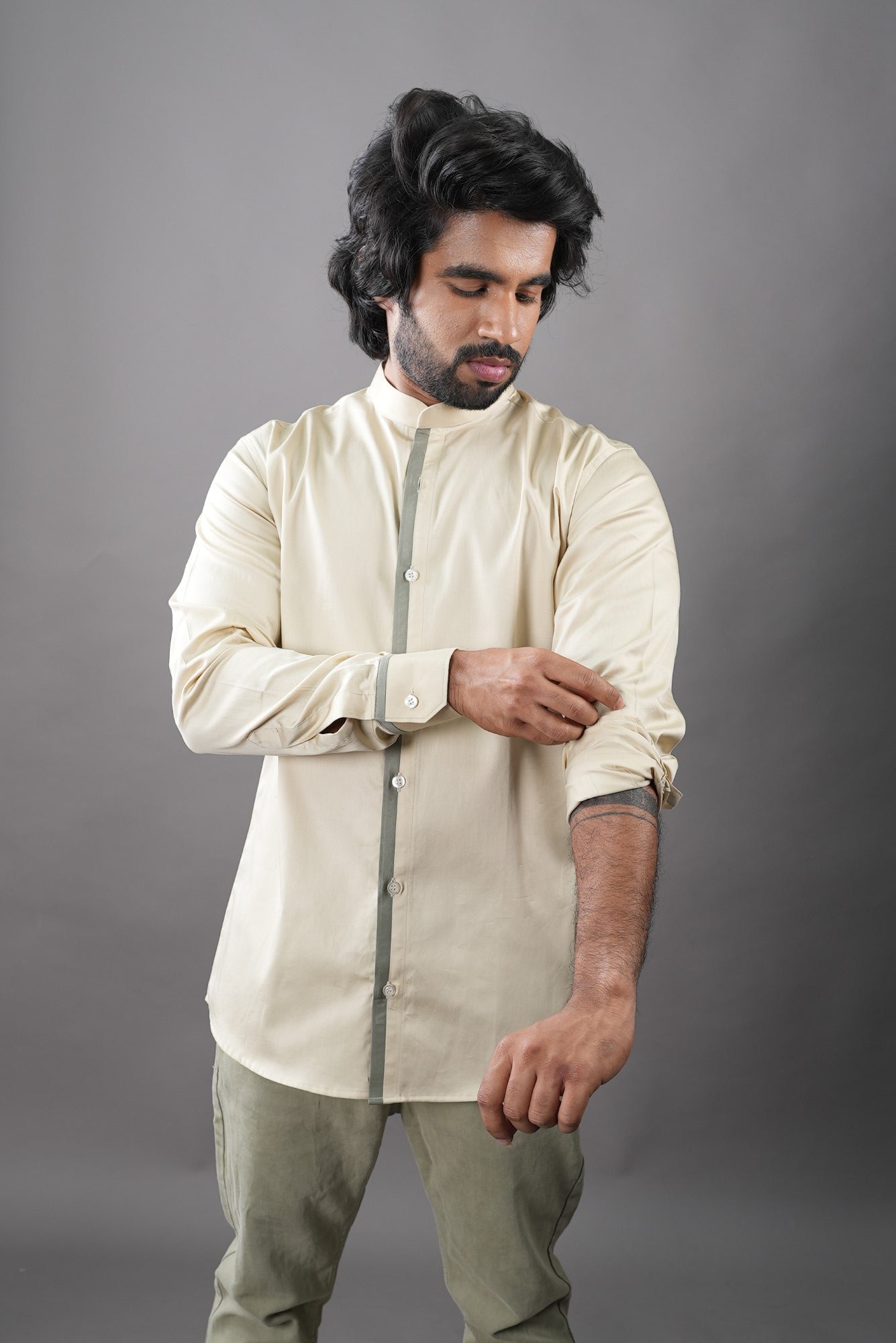 Men's Biege Color Crema Pipo Shirt Full Sleeves Casual Shirt - Hilo Design
