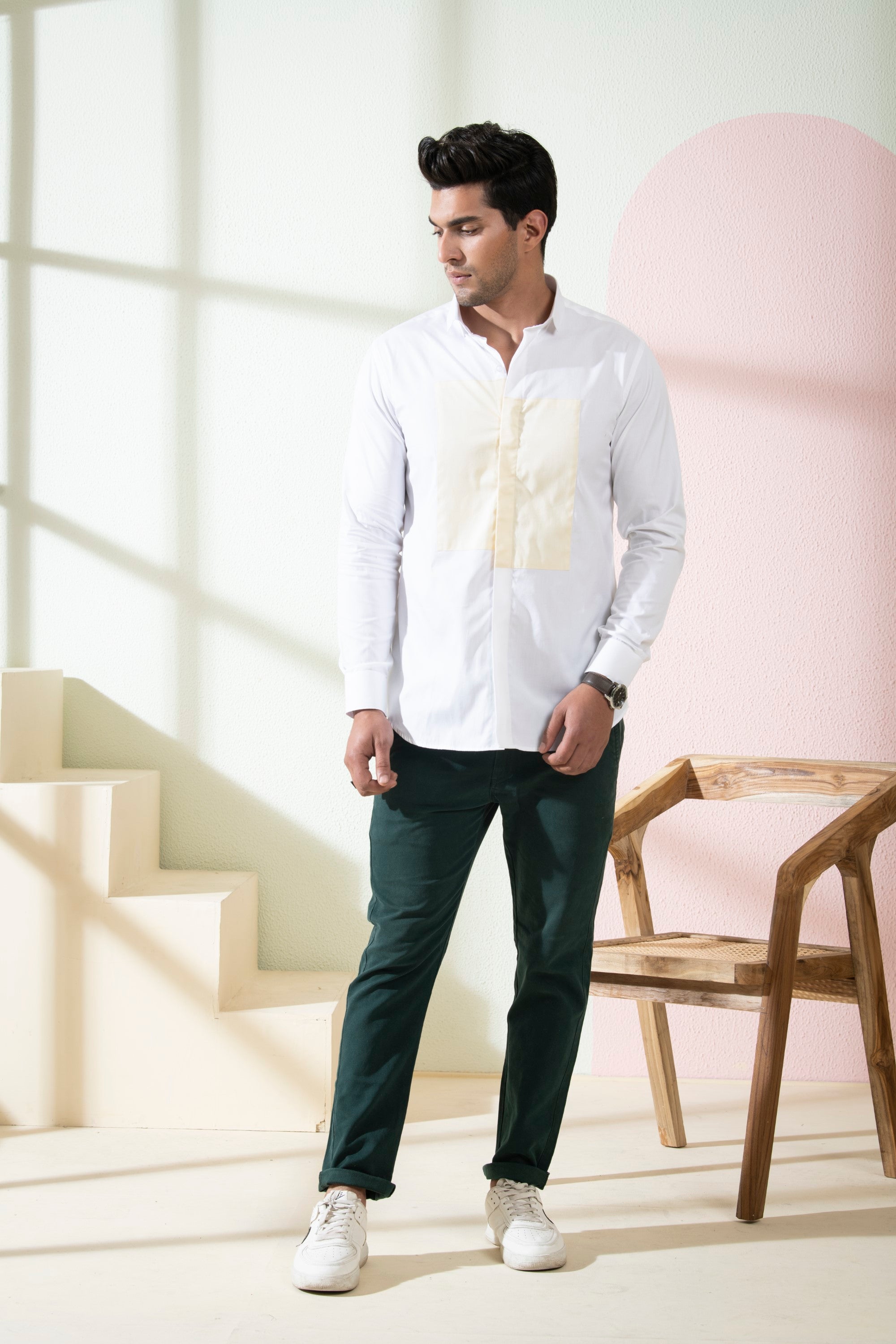 Men's White & Yellow Color Lolin Full Sleeves Shirt - Hilo Design