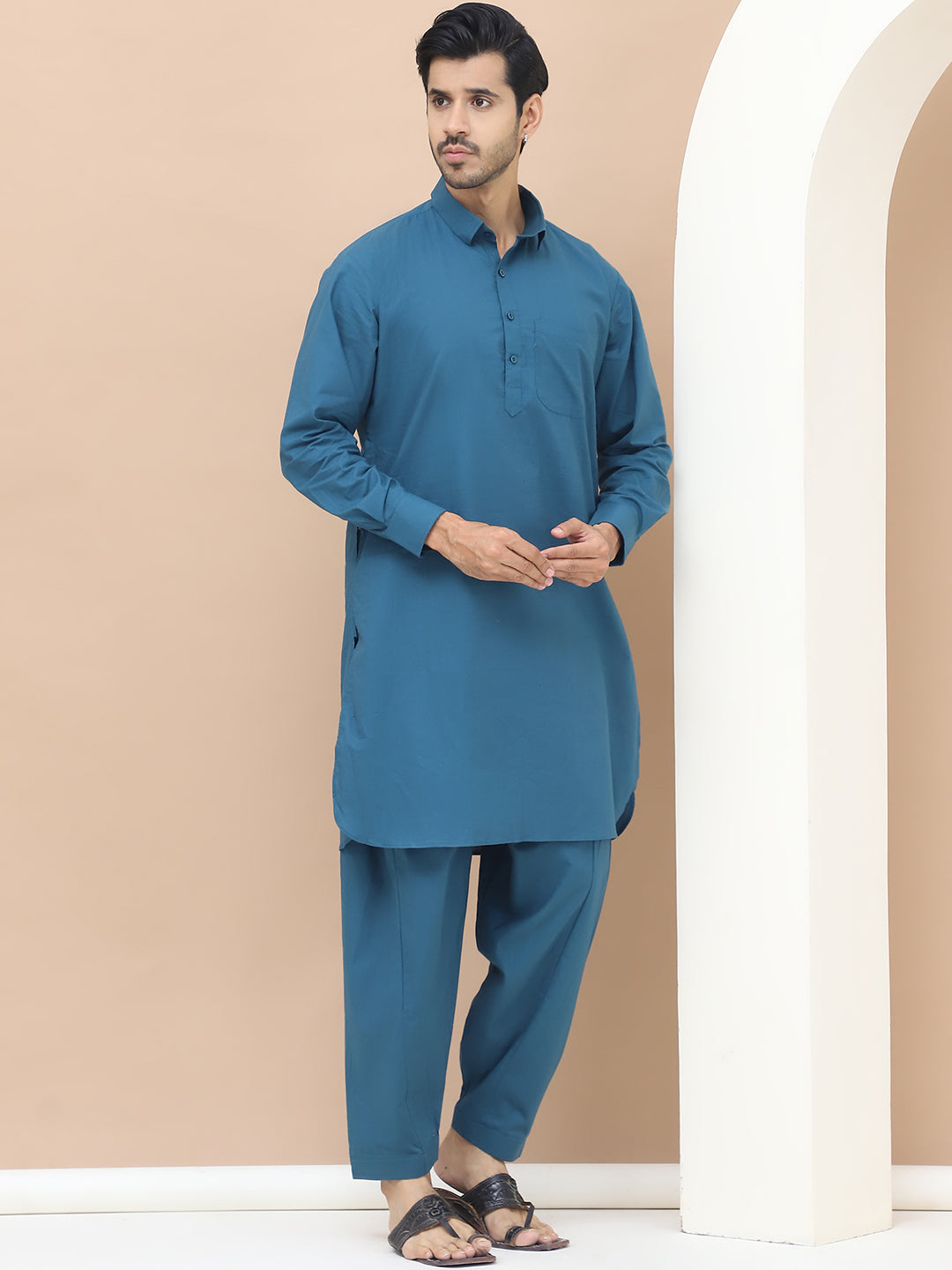 Men's  Brown Cotton Solid Kurta Set - Grage