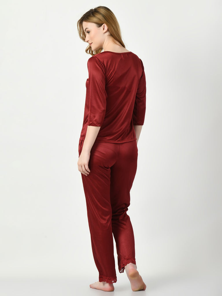 Women's Satin Maroon Nightdress
