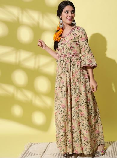 Women's H & N Floral Printed Anarkali Kurta