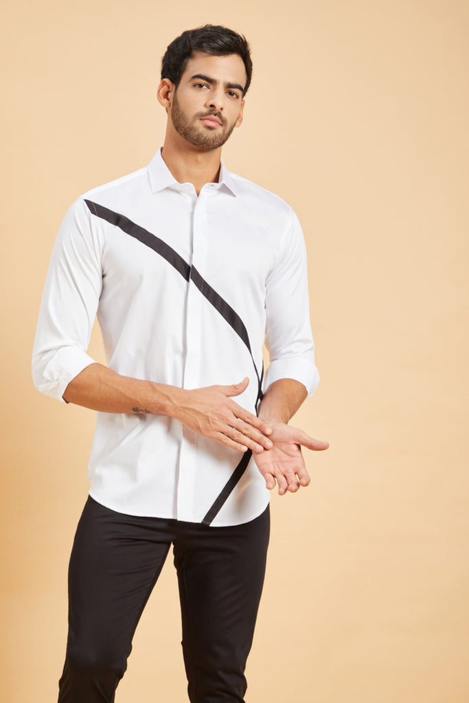 Men's White Color Scale Pattern Shirt Full Sleeves Casual Shirt