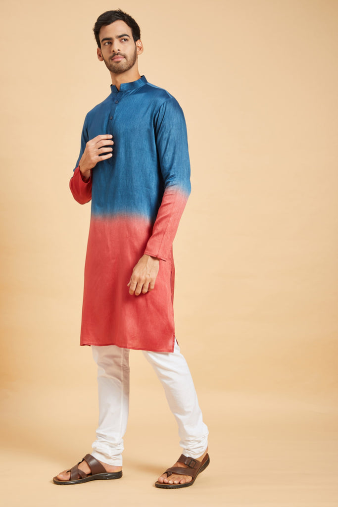 Men's Blue Color Radical Marino Kurta Without Slit Silk