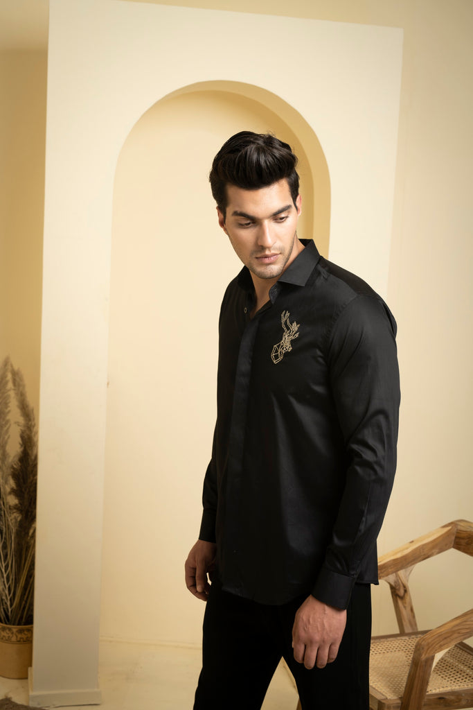 Men's Black Color Perto Reindeer Shirt Full Sleeves Casual Shirt
