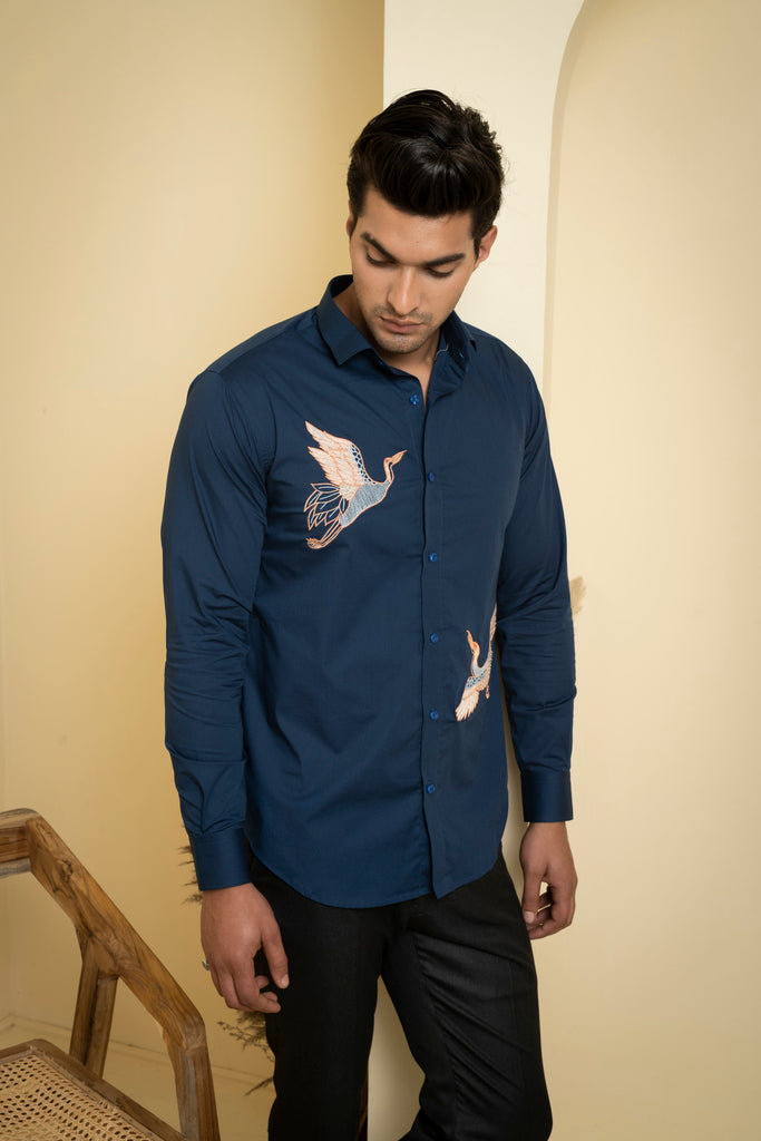 Men's Blue Color Cran Full Sleeves Shirt
