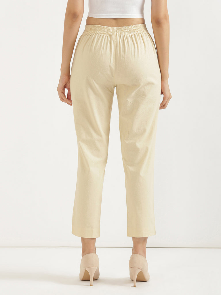 Women's 100% Cotton Everyday Wear Cotton Beige Trouser