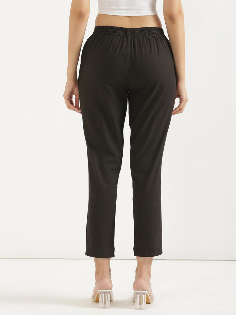 Women's 100% Cotton Everyday Wear Cotton Black Trouser