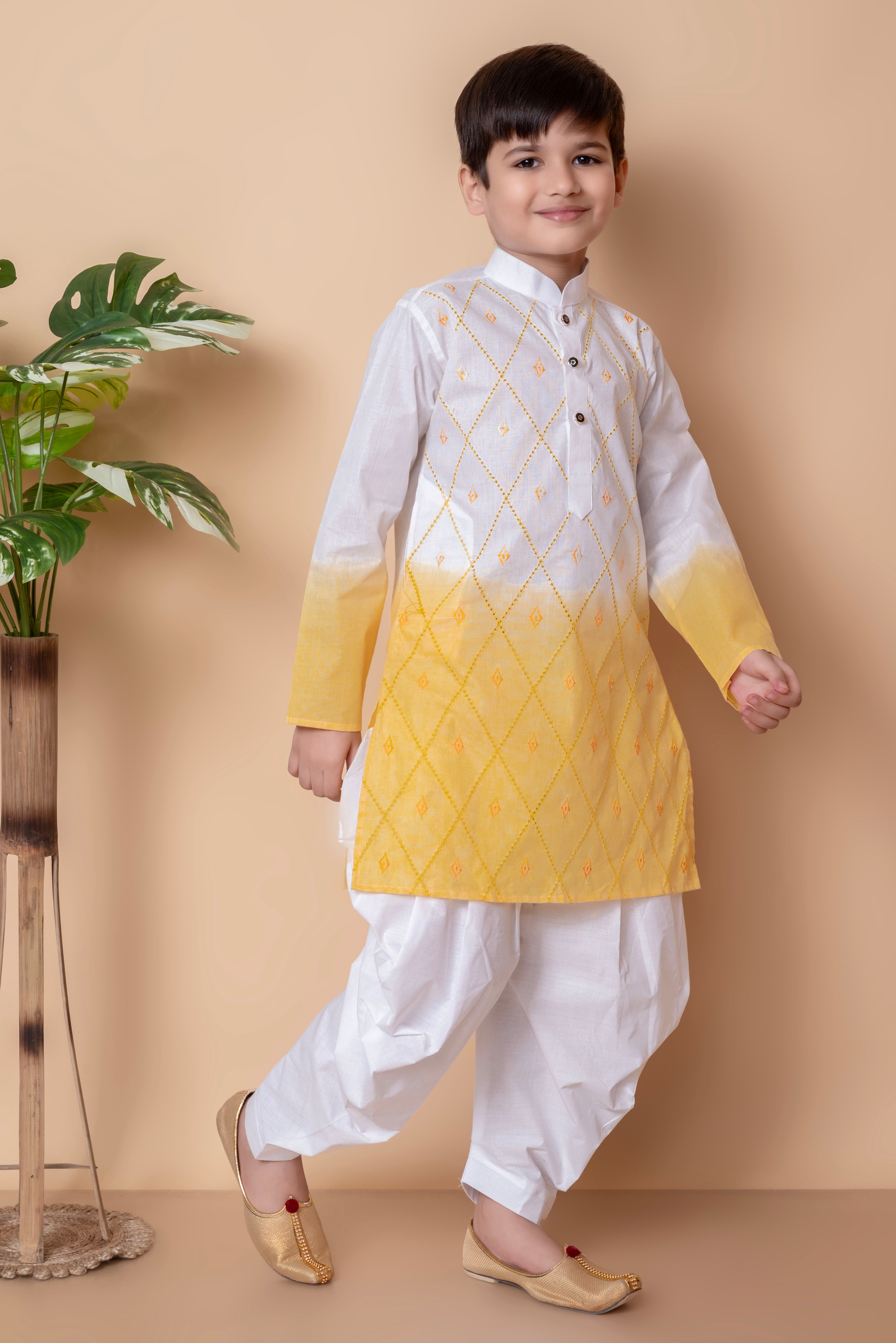 Boy's Cotton  Embroidery Work Kurta And Patiyala Set - Nfc Creation