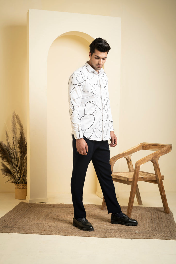 Men's White Color Seiche Designer Abstract White Shirt Full Sleeves Casual Shirt