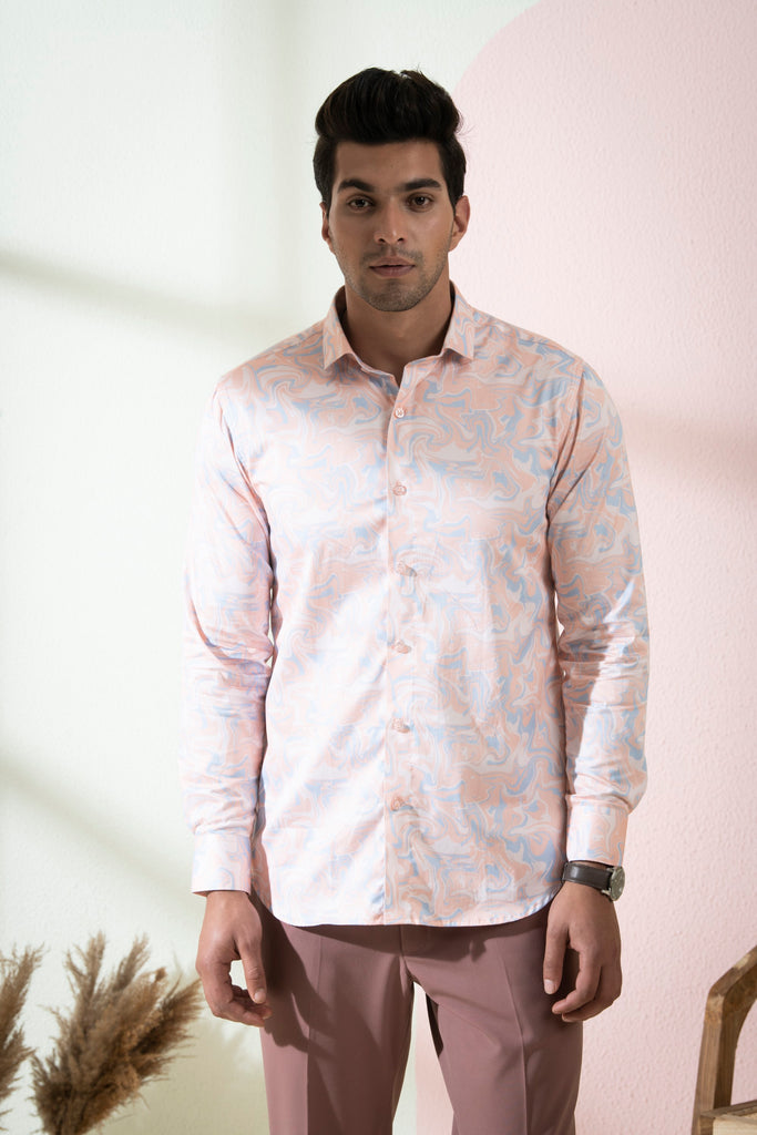 Men's Peach & Blue Color Scott Full Sleeves Shirt