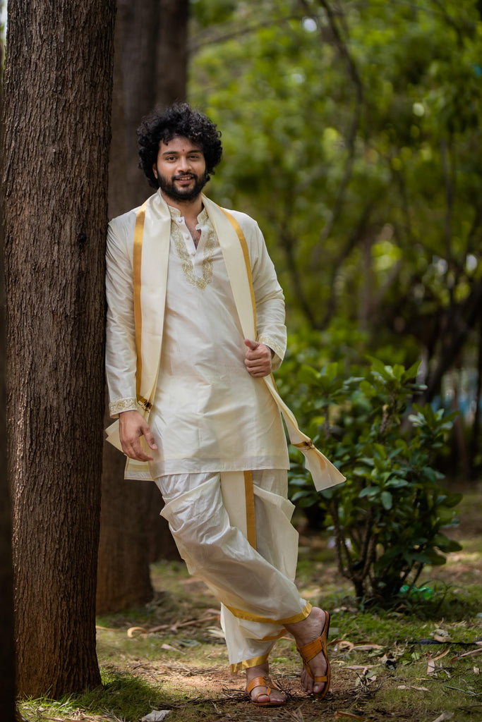 Men's Machine Embroidered Pattu Set