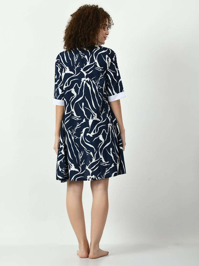 Women's Satin Navy Blue Nightdress