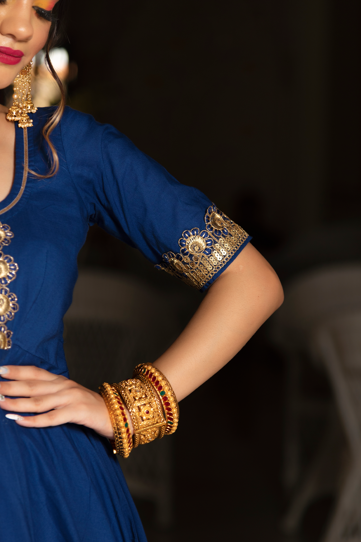 Women's Blue Anarkali suit with Dupatta by Pomcha Ja