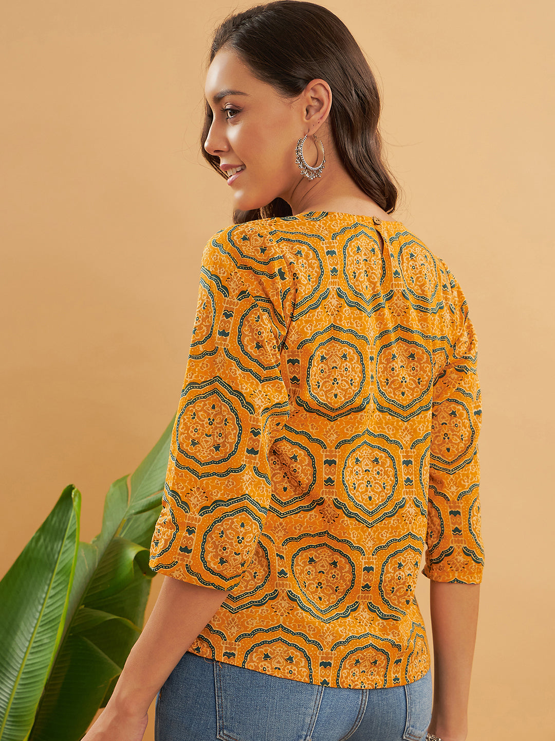 Women's Haldi Yellow Mughal Kalamkari Top - InWeave