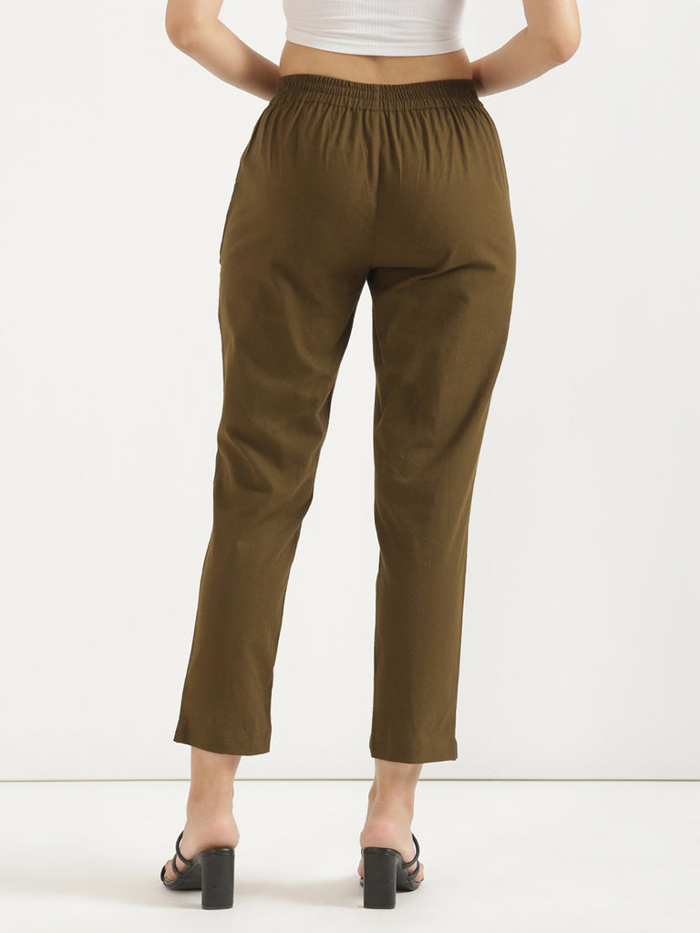Women's 100% Cotton Everyday Wear Cotton Cht Green Trouser