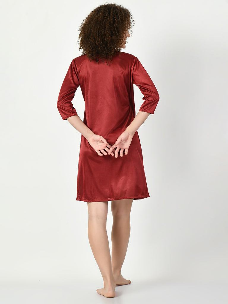 Women's Satin Maroon Nightdress
