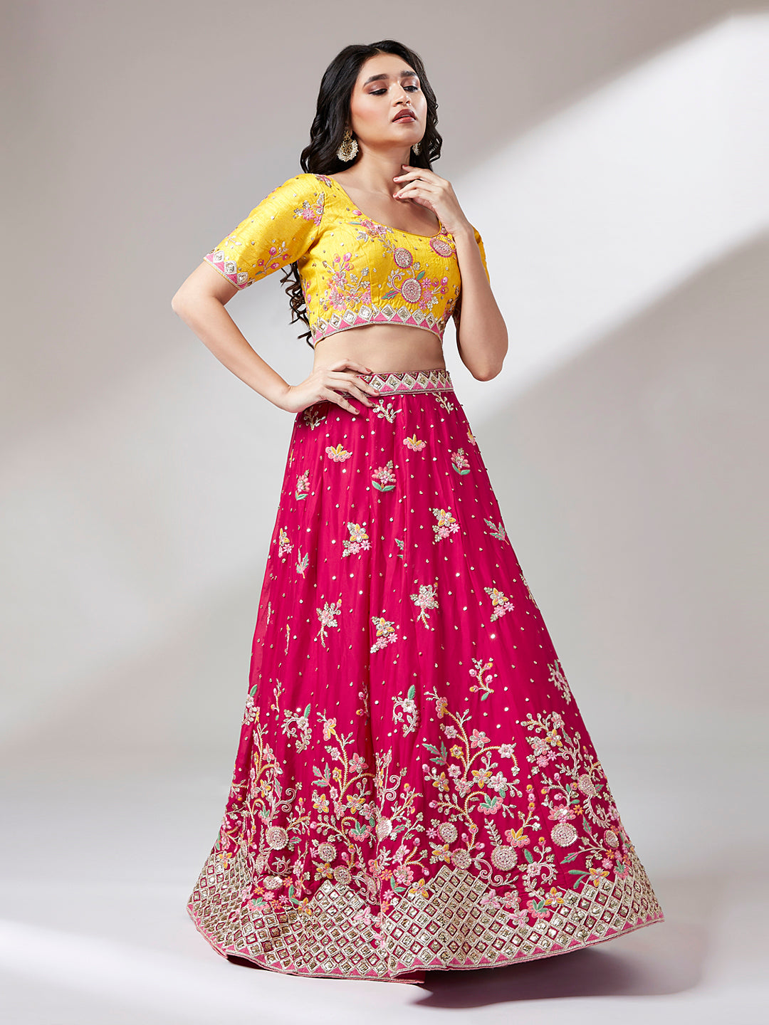 Women 's Rose Pure Georgette Sequinse Work Ready to Wear Lehenga & stitched Blouse with Dupatta - Royal Dwells