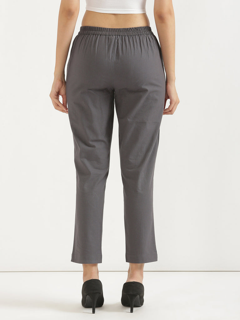Women's 100% Cotton Everyday Wear Cotton Grey Trouser