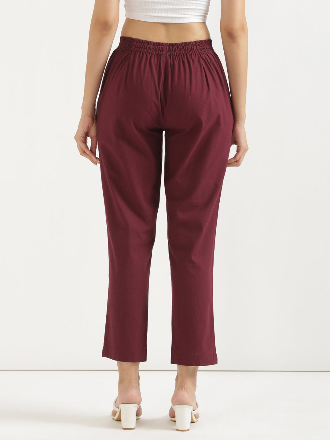 Women's 100% Cotton Everyday Wear Cotton Maroon Trouser