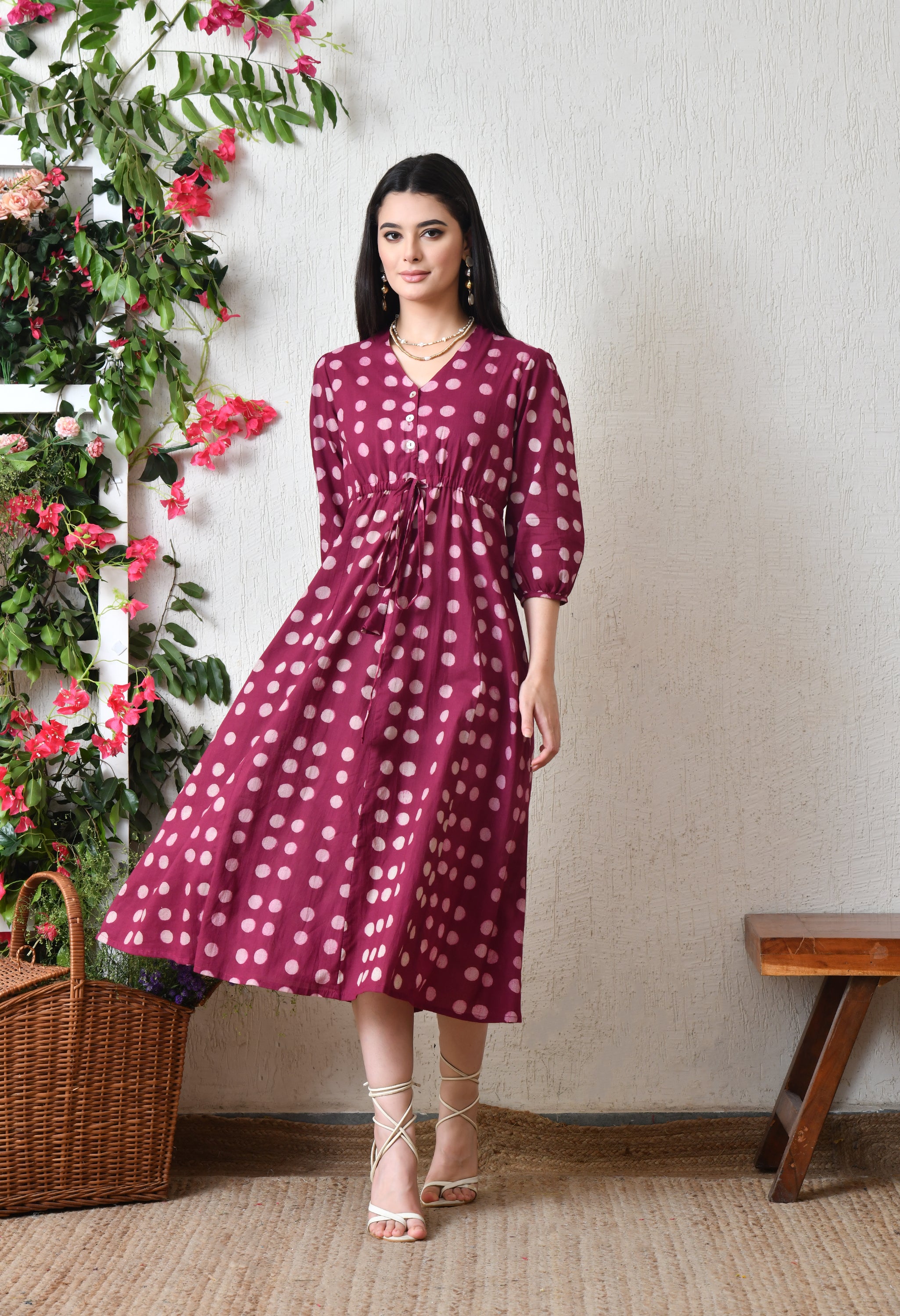Women's Magenta Cotton V-Neck Dress Magenta / XL | Trendia Global Women's Magenta Cotton V-Neck Dress Magenta / XL | Trendia Global