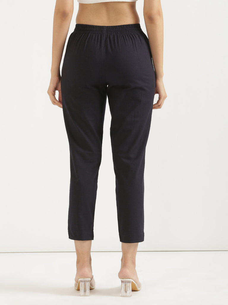 Women's 100% Cotton Everyday Wear Cotton Navy Blue Trouser