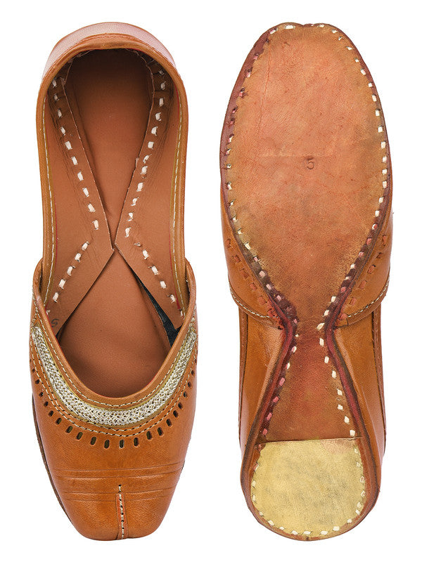 Women's Brown Leather Embroidered Indian Handcrafted Ethnic Footwear - Desi Colour USA