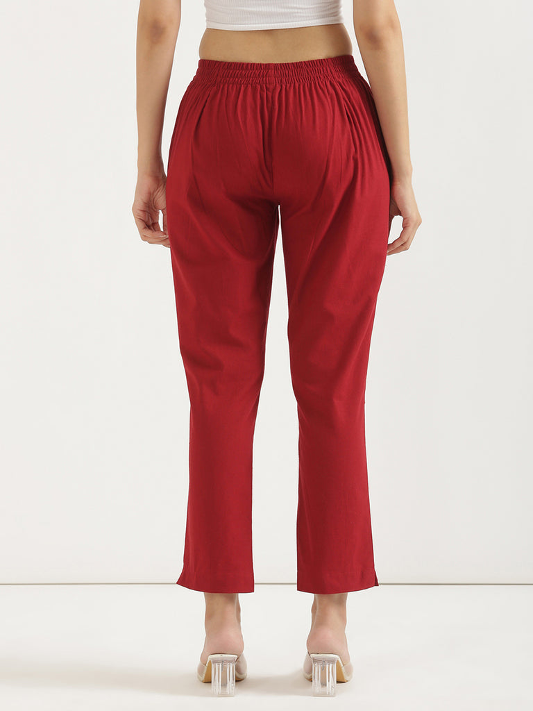 Women's 100% Cotton Everyday Wear Cotton Red Trouser