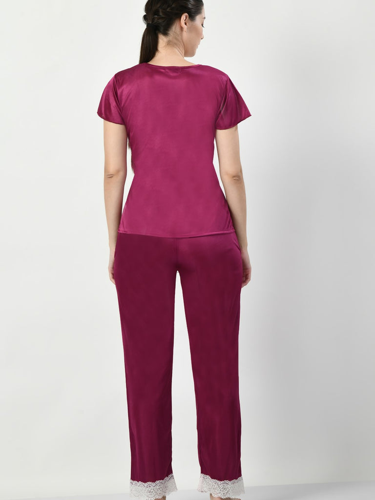 Women's Satin Magenta Nightdress