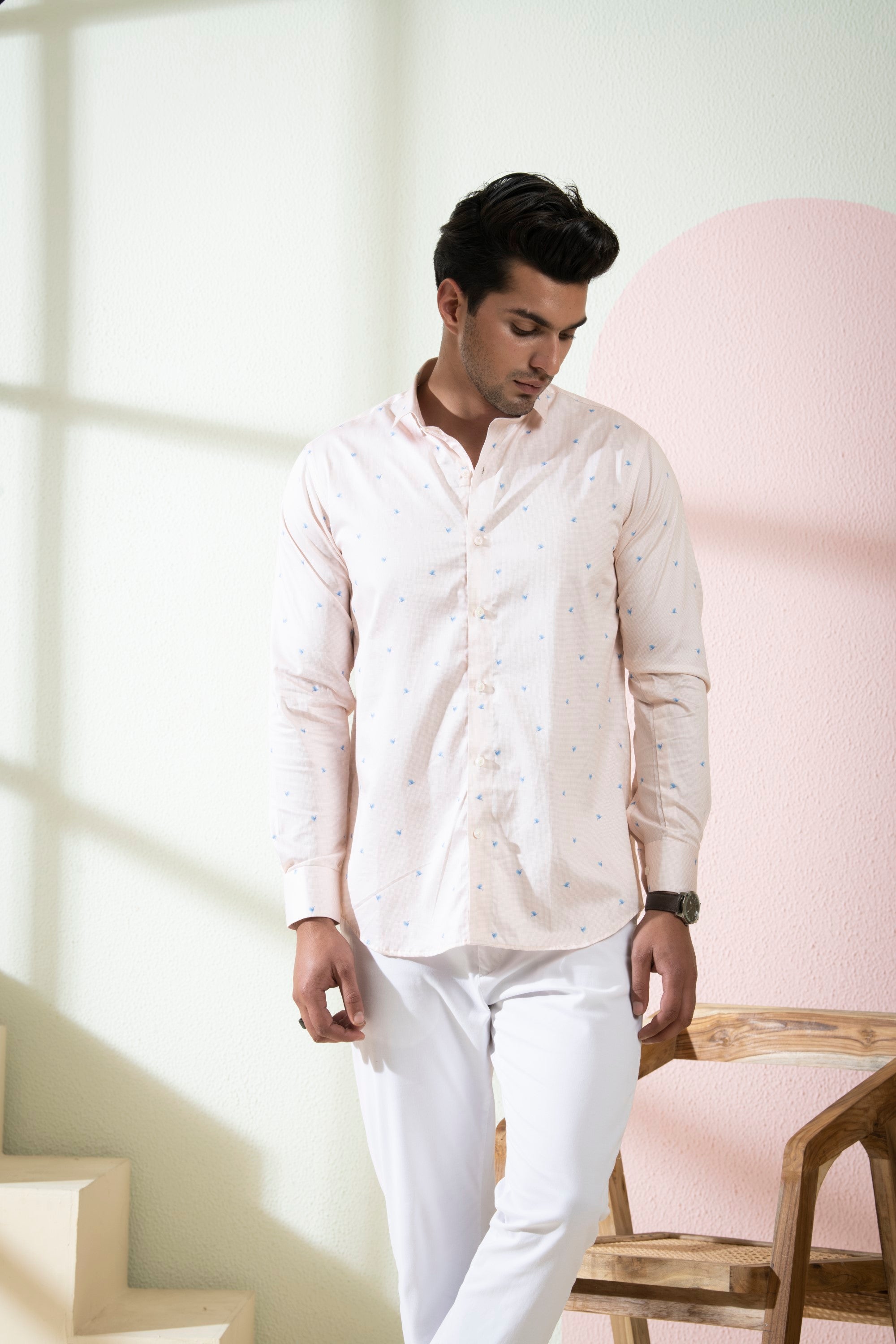 Men's Peach Color Naturist Full Sleeves Shirt - Hilo Design