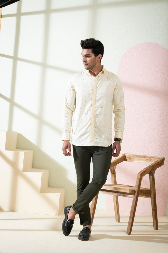 Men's Beige Color Oat Full Sleeves Shirt