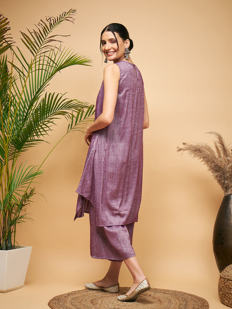 Women's Mauve Lurex Short Pallazo Kurta Set