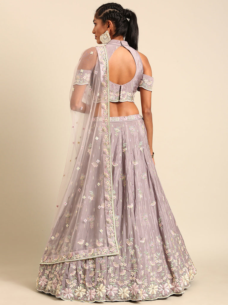 Women 's Mauve Georgette Sequins with heavy Zarkan embroidery Ready to Wear Lehenga choli & Dupatta