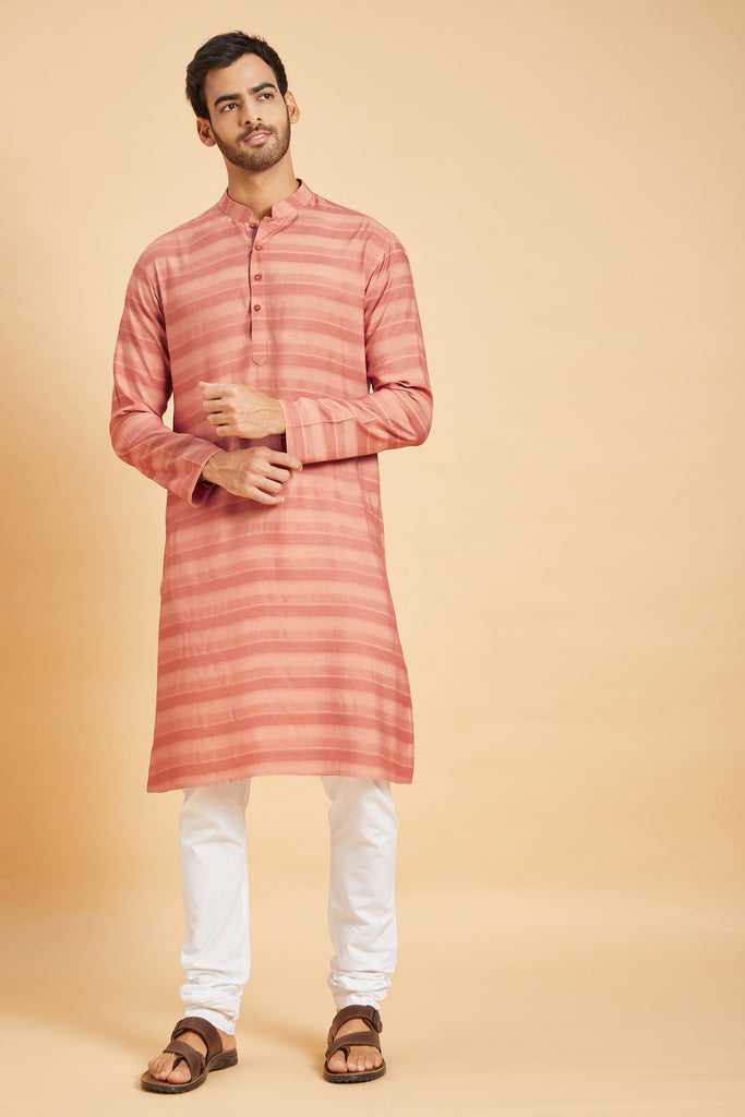 Men's Peach Color Preach Basik Kurta Jacquard