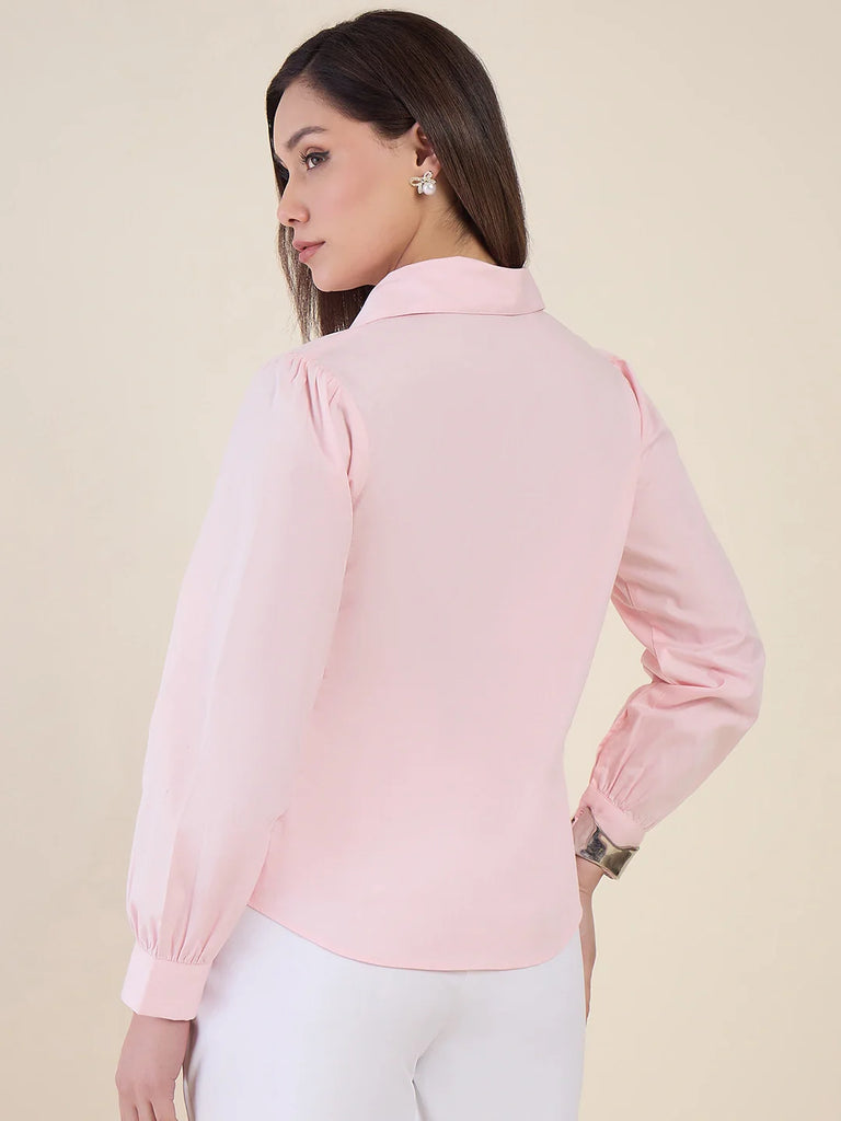 Women's Pink Heart Embroidered Casual Shirt