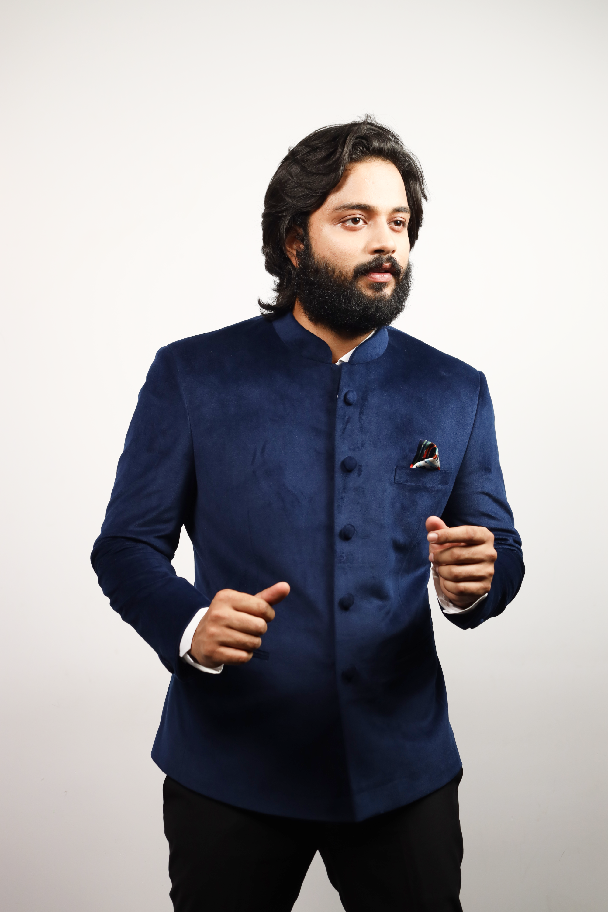 Men's Blue Color Bandhgala Suit - Hilo Design