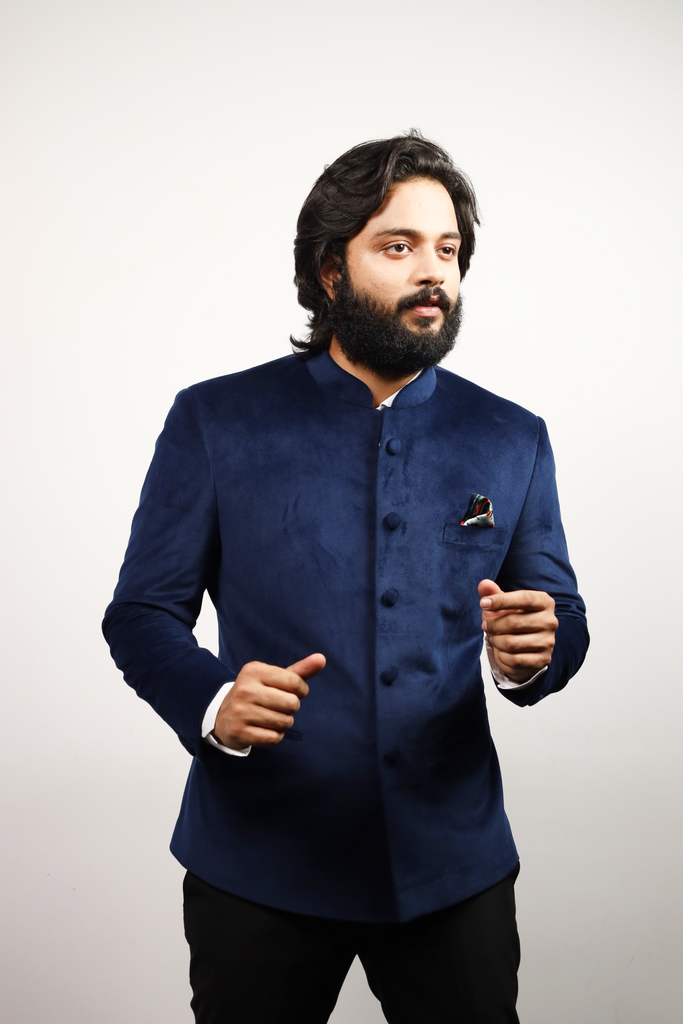 Men's Blue Color Bandhgala Suit