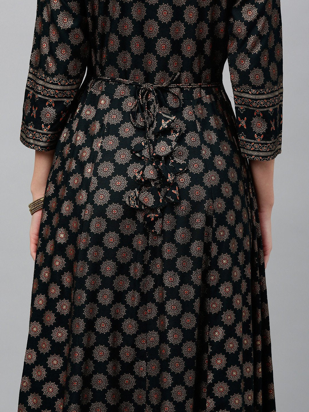 Women's Black & Golden Rayon Anarkali Kurta by Kip