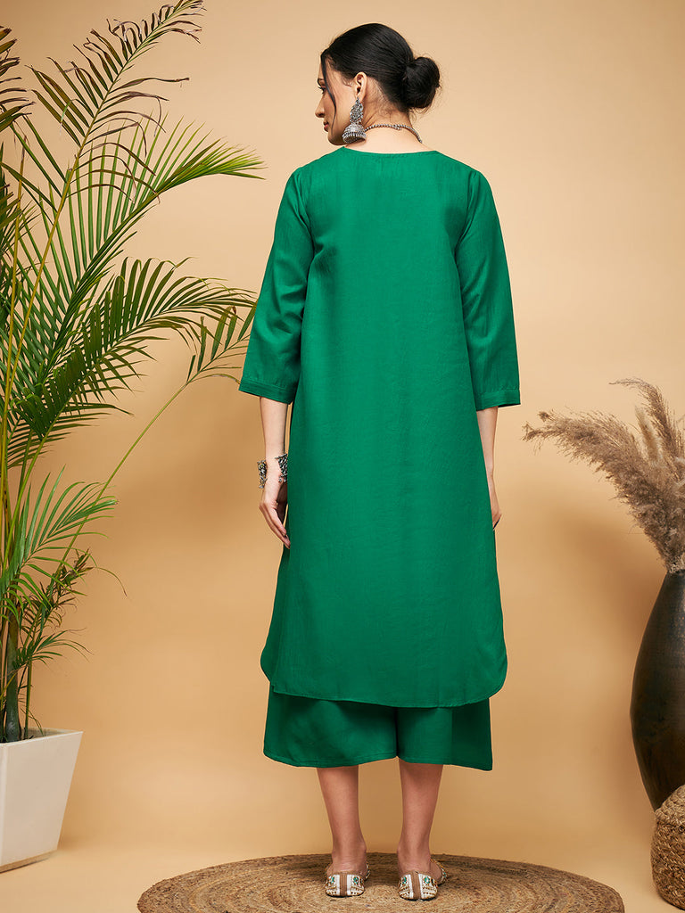 Women's Forest Green Flared Kurta Palazzo Set