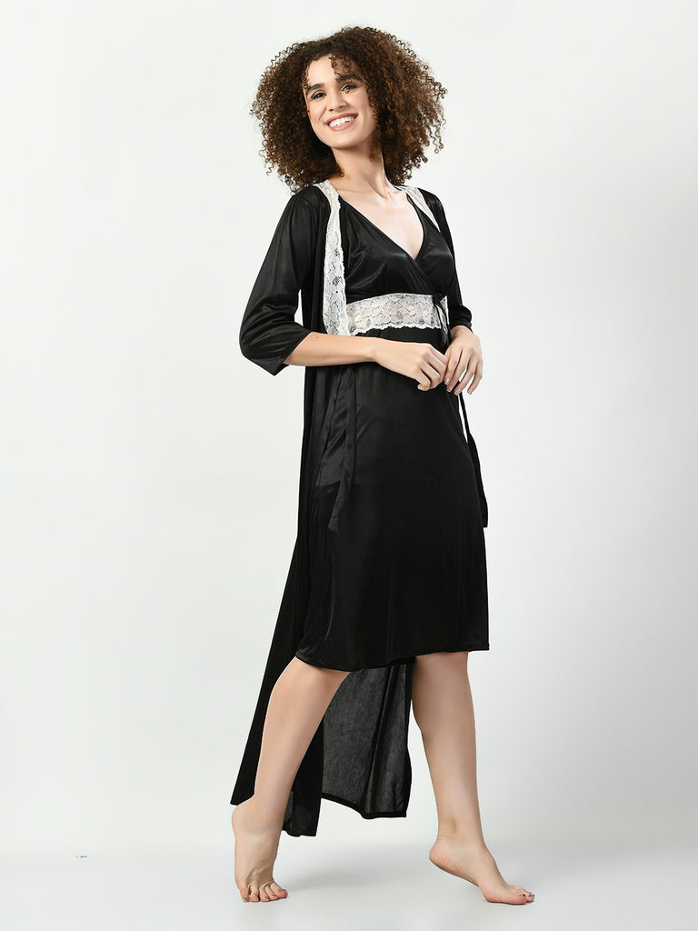 Women's Satin Black Nightdress
