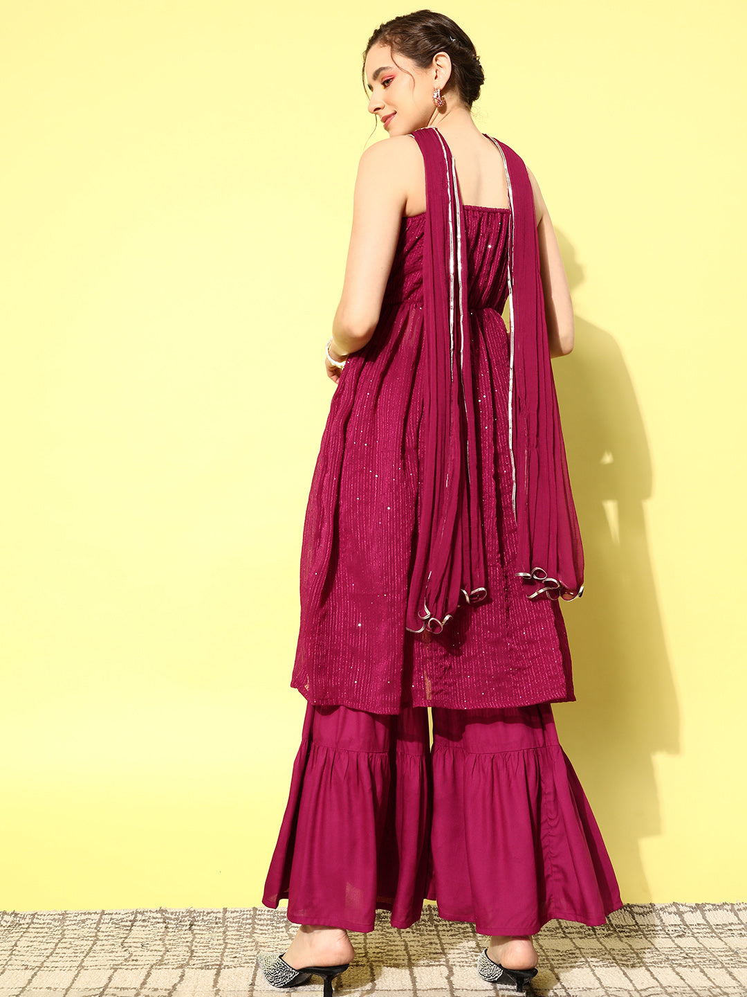 Women's Maroon Gota Insert Neckline Sharara Set - InWeave