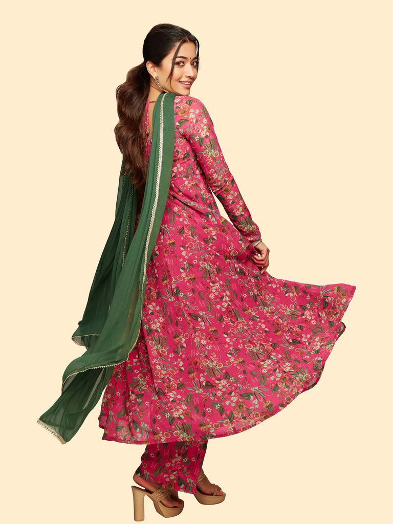 Women's Pink Digital Floral Printed Georgette Set