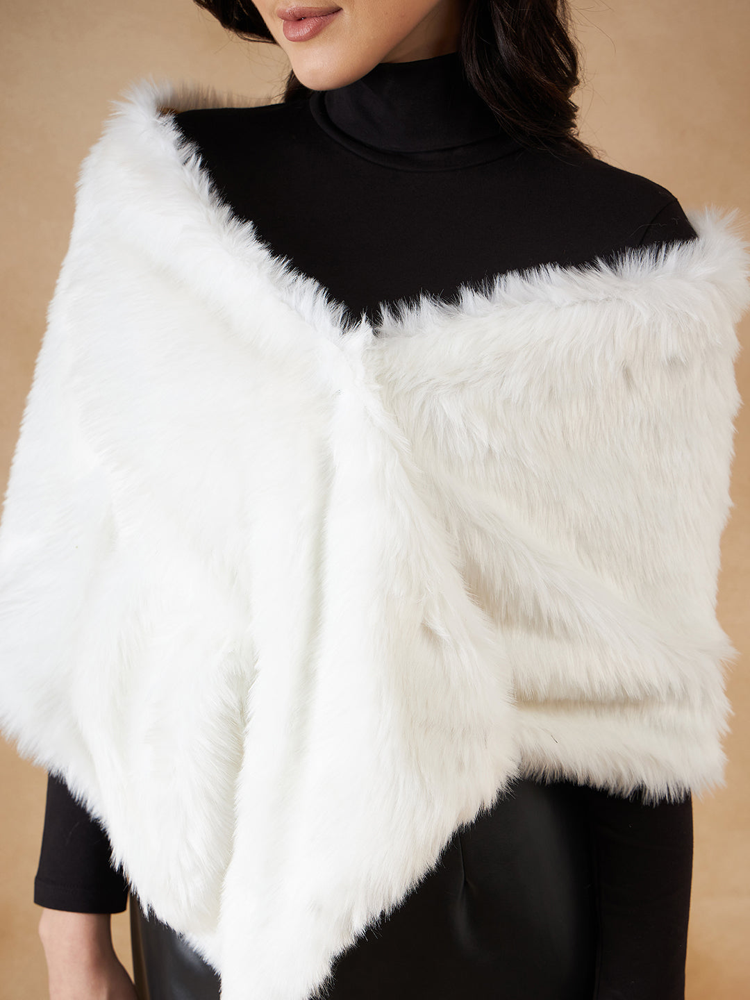 Women's Pure White Faux Fur Cape - InWeave