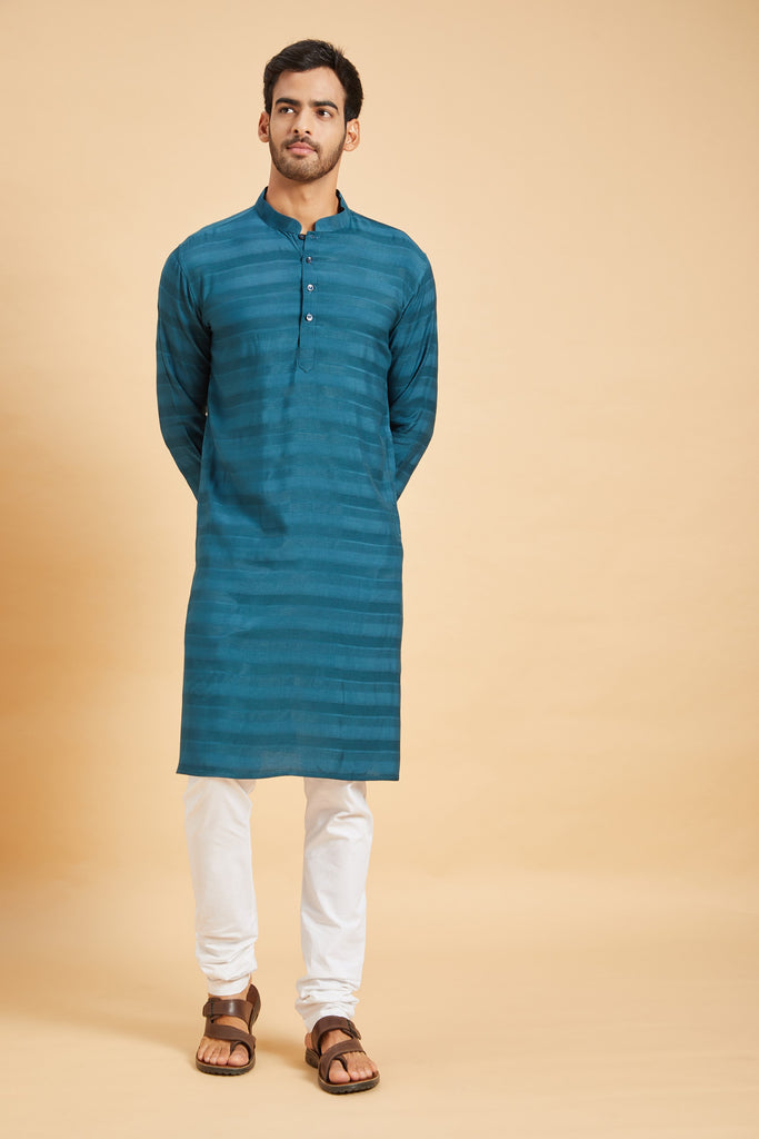 Men's Blue Color Roise Basik Kurta Jacquard