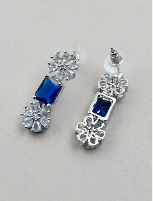 Women's Minimalist American Diamond Necklace Set with Push-Back Earrings