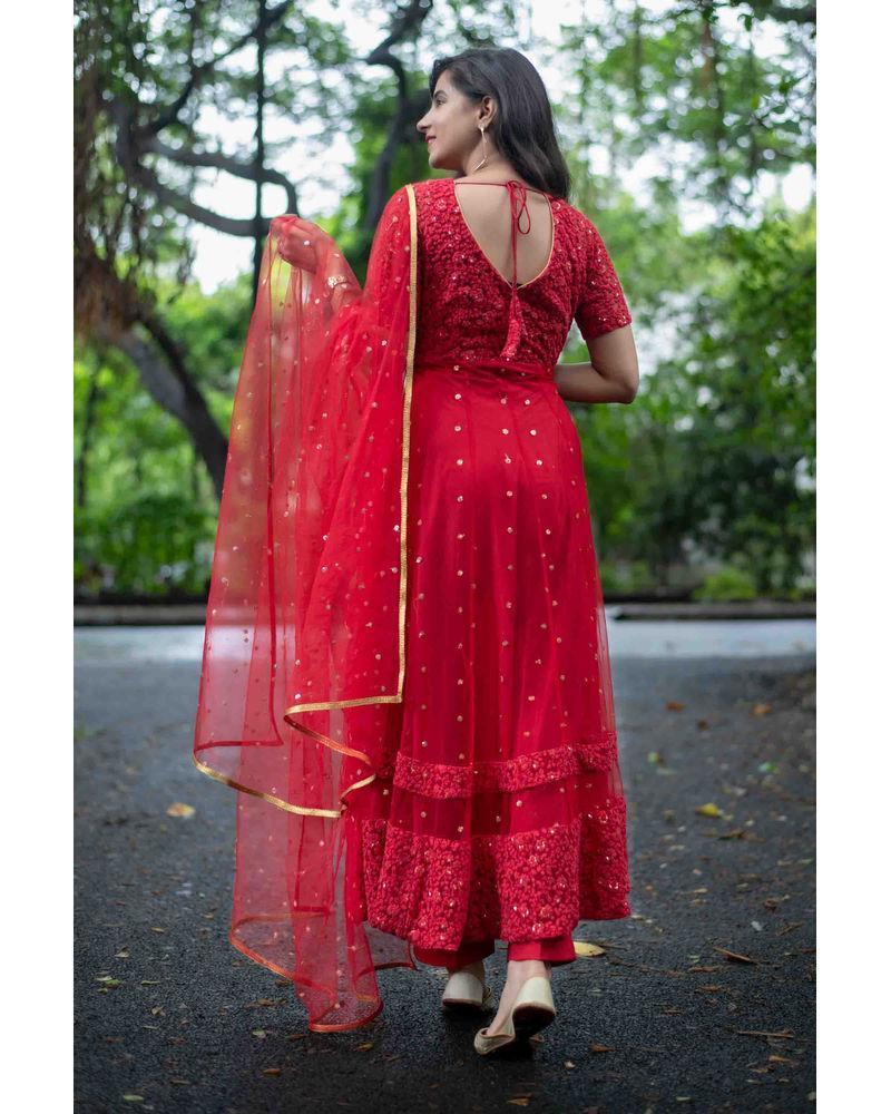 Women's Red Thread Work Anarkali Set (3pcs set)