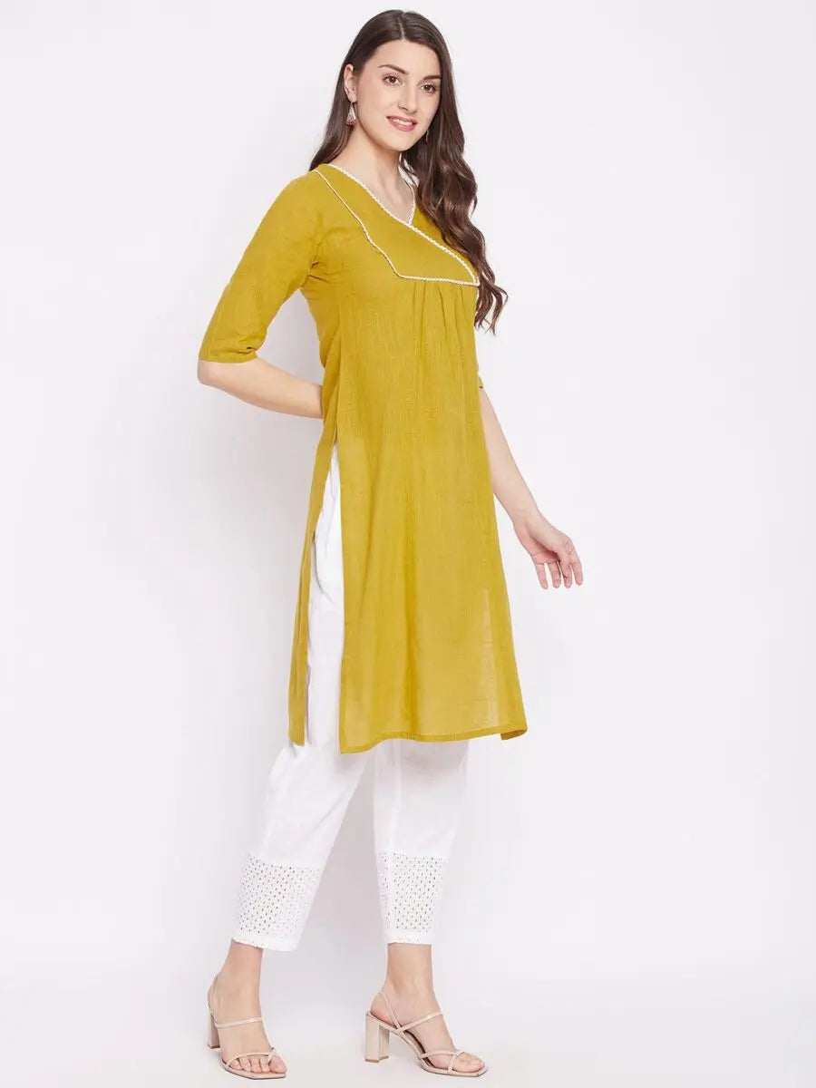 winered-yellow-straight-pure-cotton-solid-kurta
